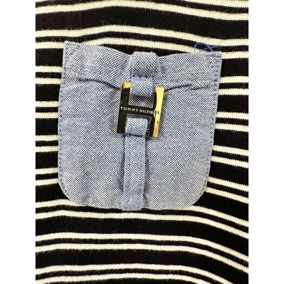 🌸3/$15🌸Blue and White Tommy Striped Shirt with Denim Blue Front Pocket sz L - Picture 3 of 5